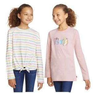 Levi's Girls' 2 Pack Long Sleeve pink and pastel striped Tee